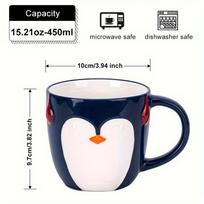 Rankų darbo gyvūnų raštų puodeliai: 15oz/450ml keraminės lapės ir pingvino puodeliai, tinkami naudoti mikrobangų krosnelėje ir indaplovėje, puikiai tinka kavai, arbatai ir kt. Penguin
