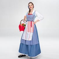 New, French blue plaid farm girl, pastoral beer clothing set 2XL