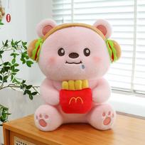 Cute burger fries bear plush toy children's birthday gift home pillow video game city ring exchange baby 23cm【0.2kg】 rožinė