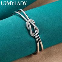 URMYLADY 925 svarų sterlingų sidabro mazgo apyrankės moterims Elegantiški reguliuojami smulkūs papuošalai Adjustable blue