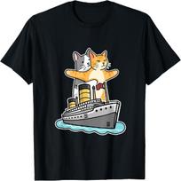 Funny Titanic Cat RMS Ship Meme Couple Jokes Men Women T-Shirt S juoda