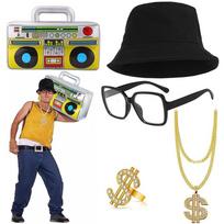 80s 90s Hip-Hop Flamboyant Punk Big Gold Chain Hip Hop Fancy Dress Costumes Rock Star Glasses Hip Hop Costume Set for Boys Girls b