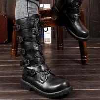 Vyriški didelio dydžio aukštakulniai ilgaauliai batai Fashionable Leather Knee High Boots Patvarūs Patogūs Stilingas Dizainas 37 juoda