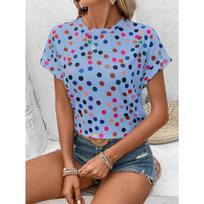 Fashionable Women's T-shirts Colorful Dopamine Polka Dot Casual Round Neck Short Sleeve Women's T-Shirt For Spring S