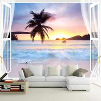 3D Pajūrio Peizažo Tapetai Kokoso Medis Langas Sienos Freska Svetainė Miegamasis Sienų Popierius Namų Dekoravimas 200 cm(W) x 140 cm(H)