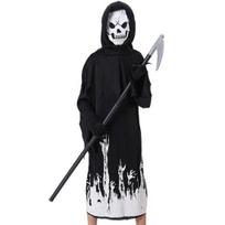 Helovino Grim Reaper kostiumas vaikams, šviečiantis tamsoje, Cosplay apranga su dalgiu Helovino vakarėliams, persirengimui L juoda