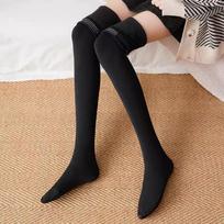 Plus Size Women JK Thigh High Stockings Non-Slip Silicone Plush Lined Over Knee Socks Warm Winter Long Socks 2 Styles One Size