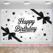 2D Black White Birthday Banner Bow Pearl Party Decoration Cloth 47.2x31.5inch/120*80cm
