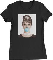 Expression Tees Audrey Hepburn Chewing Bubble Gum American Icon Womens T-Shirt, Soft Cotton S įvairiaspalvis