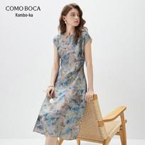 KEMO BOKA 2026 S/S New Chinese Style Silk Blend Waist-Cinching Sleeveless Dress M