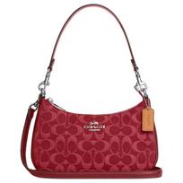 COACH Teri 24 zipper closure denim shoulder bag medium women's red raudona