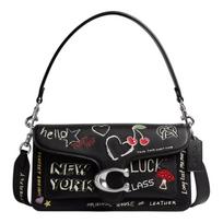 COACH Tabby Sketch Print Calfskin Shoulder Crossbody Handbag Medium Women's Silver and Black juoda
