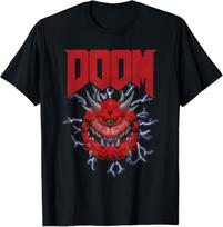 Doom Cacodemon with Lightning Distressed Video Game T-Shirt S įvairiaspalvis