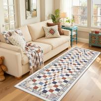 Mid-Century Modern Runner Rug Non-Slip Colorful Geometric Plaid Floor Mat Washable Artistic Decorative Rug for Hallway Decor 40x120cm