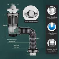 Flip Top Anti-Odor Drain Pipe Set Kitchen Sink Drain Retractable Deodorizing Filter Flexible Downspout Bathroom Anti Clogging