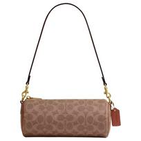 COACH Barrel 22 all-over presbyopia print, artificial leather, shoulder bag, small size, women's caramel brown ruda