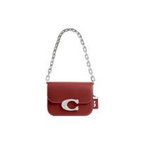 COACH IDOL 21 Silver Logo Chain Magnetic Buckle Closure Flap Cow Leather Messenger Bag Shoulder Handbag Small Women's Enamel Red sidabras