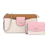 COACH POPPY 21 zipper closure, cross-grain leather, double-shoulder crossbody bag, small size, women's style, chalk white and pink balta