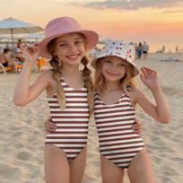 Girls One Piece Swimsuit Striped Pattern Sleeveless Lightweight Swimwear for Kids Summer Beach Pool Use 120 ruda