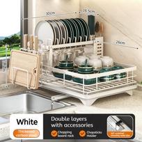 Stainless Steel Dish Drying Rack Adjustable Kitchen Plates Organizer with Drainboard Over Sink Plate Drainer Storage Organizer