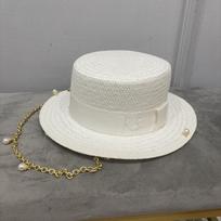 2023 summer new arrival Double Chain Strap Boater Hat with short brim straw hat for women M 57cm balta