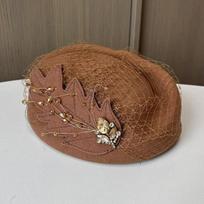2025 New French Style 100% Wool Beret Cap Winter Hat For Women Elegant Mesh Rhinestone Church Hat Stewardess Hat Chapeau chaki