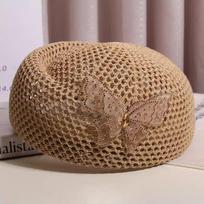 French Elegant Rhinestone Butterfly Hollow Beret Women's Summer Korean Style Versatile Painter Hat Fashion Accessory Adult 56-58cm chaki
