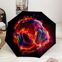 Flaming Headphones Music Art Umbrella 88-Frame for Travel, camping, Casual Lightweight Portable Umbrella, Essential for every family Holidays Gift