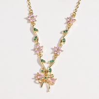 Shiny Bowknot Rhinestone Necklace Flower Pendant Chain Brilliant Bow Necklace Pendant  Banquet