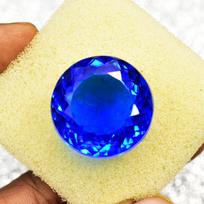 Blue Lab-Created Sri Lankan 56 Ct Round Shape Sapphire CERTIFIED Loose Gemstone 24 mm mėlyna