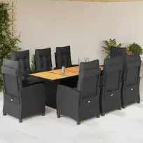 Lauko baldų komplektas Sodo komplektas su pagalvėlėmis, 9 dalių, juodas, poliratanas