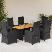 Lauko baldų komplektas Sodo komplektas su pagalvėlėmis, 7 dalių, juodas, poliratanas