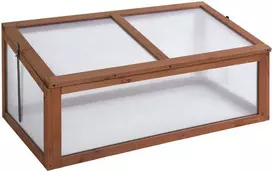 "Outsunny" medinis šaldymo rėmas, mini šiltnamis 100 x 65 x 40 cm, šiltnamis su dangčiu, apsauga nuo UV spindulių, permatomas šaldymo rėmas, žiemai atspari pakelta lova sode, rudos spalvos