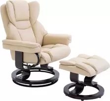 HOMCOM Relax fotelis su taburete, televizoriaus fotelis su atlošimo funkcija, dirbtinė oda, kreminis