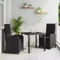 Lauko baldų komplektas Sodo valgomojo komplektas su pagalve 3 pcs Juoda poliratanas