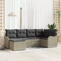 Lauko baldų komplektas Sodo Sofų Rinkinys su pagalve 6 pcs Šviesiai pilka Poli ratanas