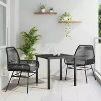 Lauko baldų komplektas Sodo valgomojo komplektas su pagalve 3 pcs Juoda poliratanas