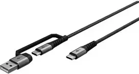 Goobay 2in1 USB Textile Cable, Kosminė pilka/Sidabrinis, 3 m, 3 m, USB C, USB C, USB 2.0, 0.48Gbit/s, Juodas, Pilkas