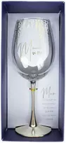 Home4You Mėlyna Vyno taurė FLOW "Beautiful Mum" H23,7cm 450ml, skaidrus stiklas, mėlyna dėžutė