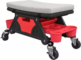 HOMCOM dirbtuvių kėdė su ratukais, lentyna, stalčiumi, 35 cm aukščio, sėdimoji dalis iki 135 kg, darbui, riedantis sėdynė, dirbtuvių sėdynė, pilka