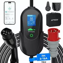 AFYEEV mobilus sieninis EV įkroviklis 11 kW, 3 fazių, Type 2, 7 m kabelis, 6–16 A