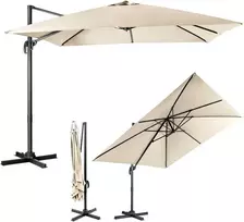 COSTWAY sodo skėtis su rankenėle, kvadratinis, 300 × 300 cm, pasukamas 360°, reguliuojamas, bežinis
