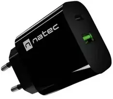 WALL CHARGER NATEC RIBERA 1X USB-A + 1X USB-C 20W Juodas