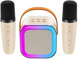 Karaoke kolonėlė su mikrofonais (Bluetooth, LED apšvietimas) Rožinė