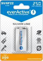 AK9.eA.SL1; 6F22/9V baterijos 8,4V everActive Silver line Ni-MH 250 mAh pakuotėje po 1GB.