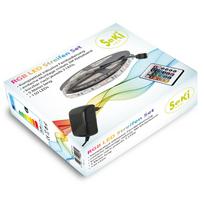 Spalvotų RGB LED juostų komplektas su pulteliu ir maitinimo bloku | 150 diodų | 5 metrai | 21W