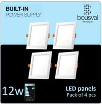 4 kvadratinių Įleidžiama LED panelė 12W 4000K 168x168x29 su įmontuotu maitinimo šaltiniu