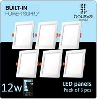 6 kvadratinių Įleidžiama LED panelė 12W 3000K 168x168x29 su įmontuotu maitinimo šaltiniu