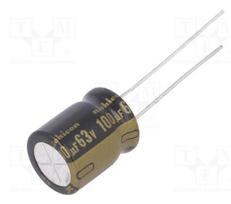 Kondensatorius: elektrolitinis | THT | 100uF | 63VDC | Ø10x12,5mm | Žingsnis: 5 mm