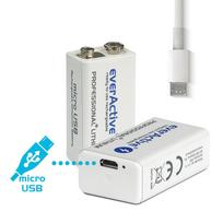 6F22 baterija 8.4V everActive Li-ion + lustas 550 mAh | microUSB įkrovimui
